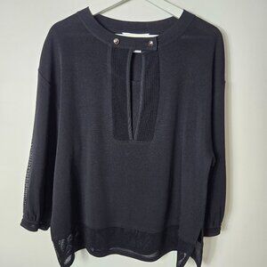 Exclusively Misook Size M Black Button Keyhole Chest Long Sleeve Sweater